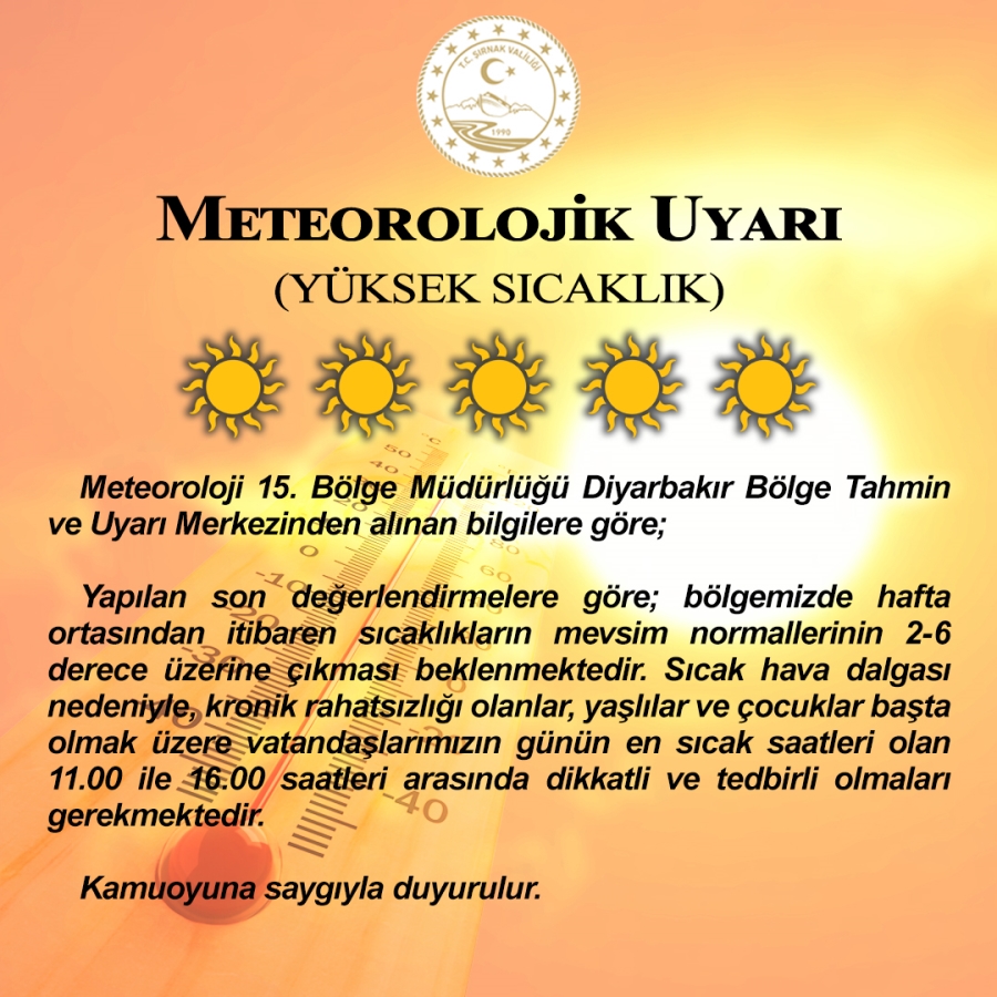 METEOROLOJİDEN UYARI 11:00 İLE 16:00 SAATLERİ ARASINDA DIŞARI ÇIKMAYIN