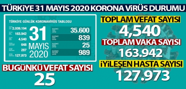 Sağlık Bakanlığı: `Son 24 saatte korona virüsten 25 kişi hayatını kaybetti`