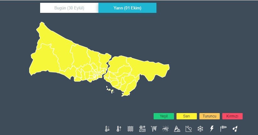 Sarı kodla Kuvvetli Yağış Uyarısı yapıldı