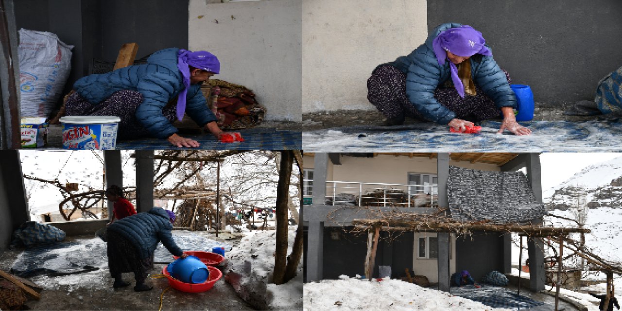 Şırnaklı kadınların eksi 16 derecede kış temizliği:Soğuk ile mücadeleleri sürüyor