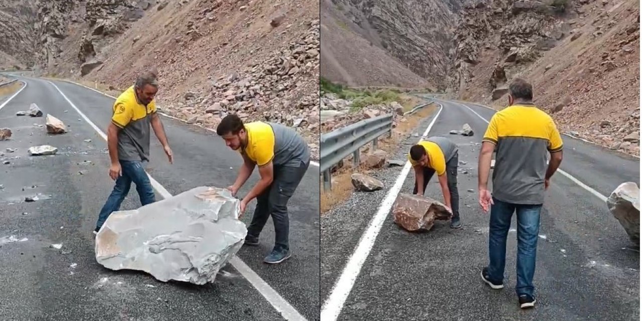 Hakkari- Çukurca kara yoluna kaya düştü