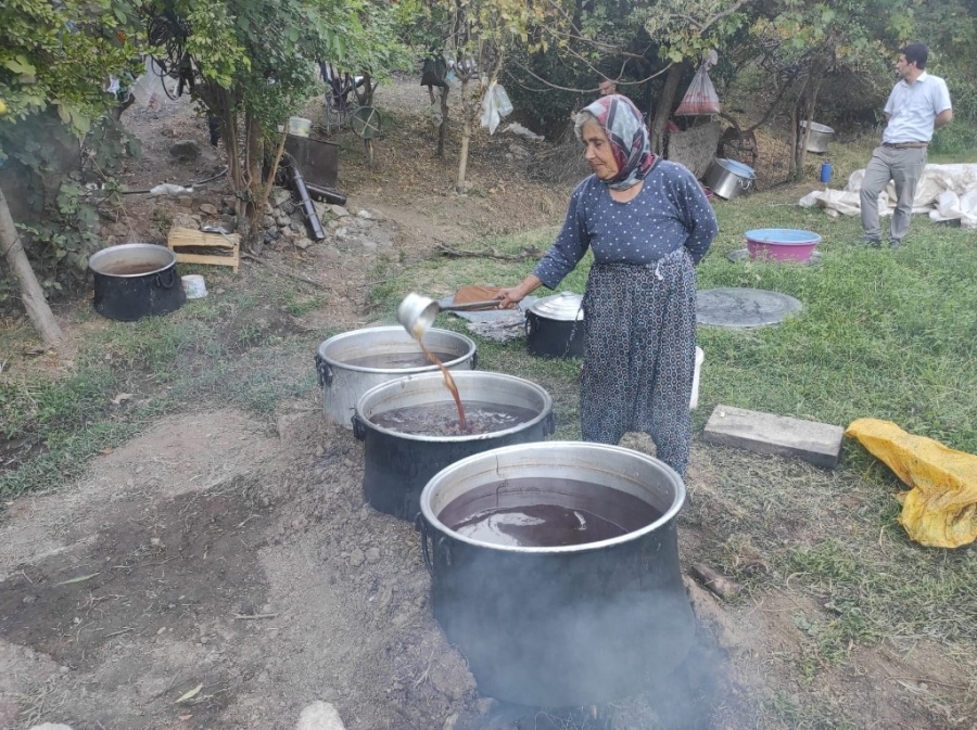 Batman'da hasadı başlayan kara üzüm ilkel yöntemlerle pekmeze dönüştürülüyor  