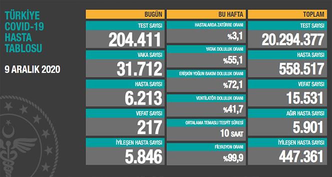 Son 24 saatte korona virüsten 217 kişi hayatını kaybetti