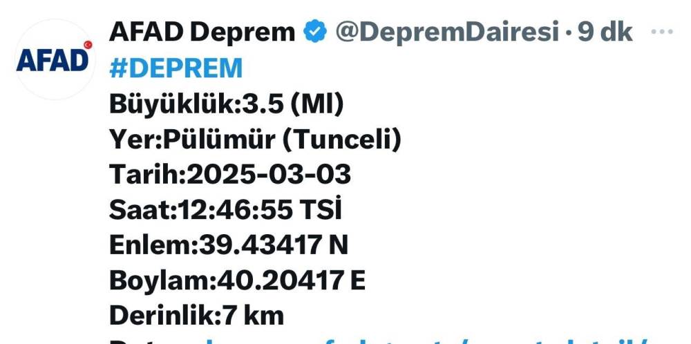 Tunceli’de korkutan deprem